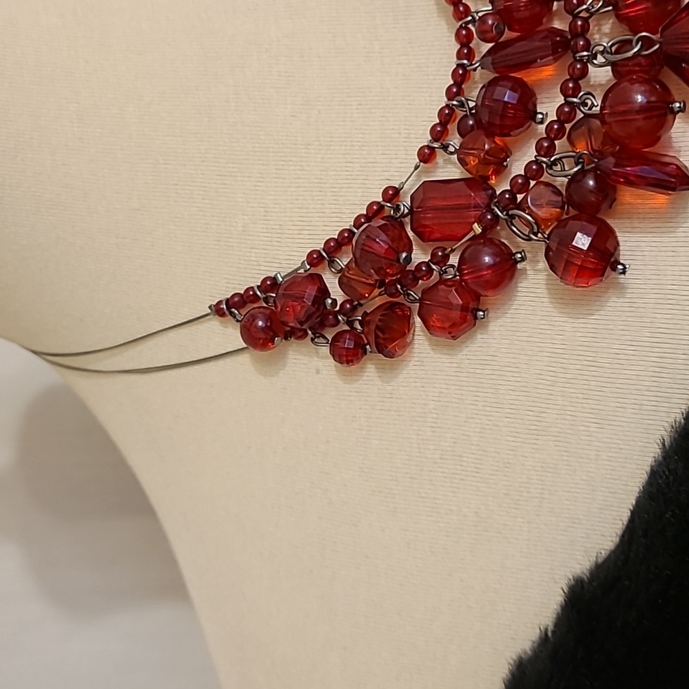 Dramatic Red Beaded Statement Necklace - image 6